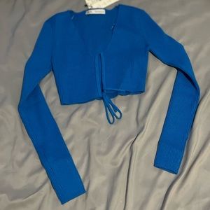 BNWT - Zara Blue Crop Tie Knit Long Sleeve - Medium